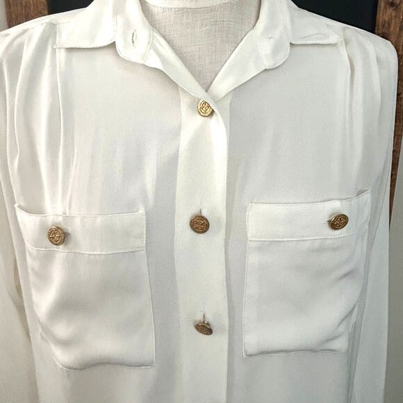 La Chine Classic White Button Down Blouse 8 Career Normcore Vintage Professional - Picture 6 of 11